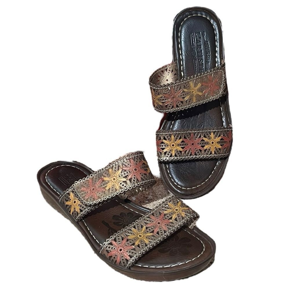 Spring Step L’Artiste Leather Strap Sandals W/ Floral Design, EU 37, US 6.5-7